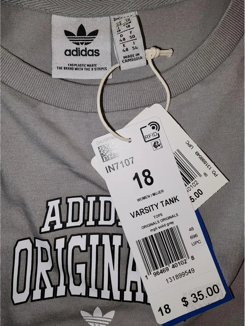 Adidas Originals crop top Varsity Tank Size 18 (053)